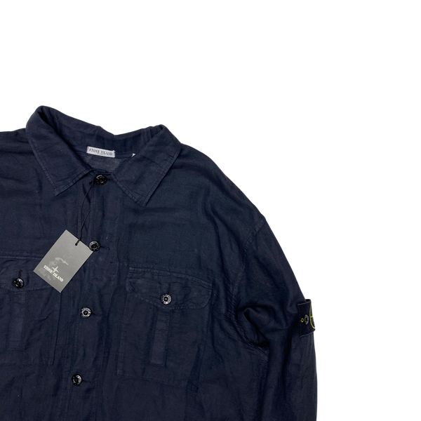 Stone Island 2004 Navy Blue Linen Shirt