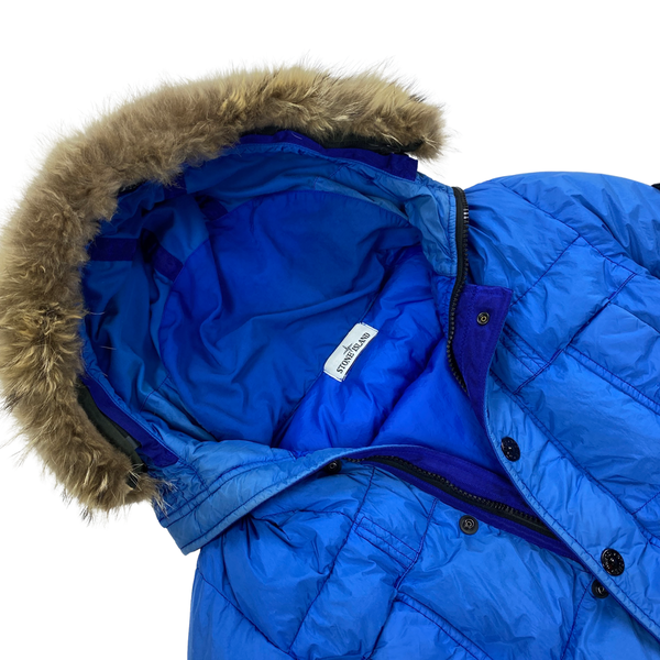 Stone Island Fur Trim Blue Crinkle Reps Puffer Jacket
