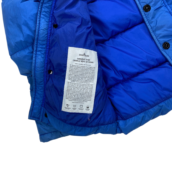 Stone Island Fur Trim Blue Crinkle Reps Puffer Jacket