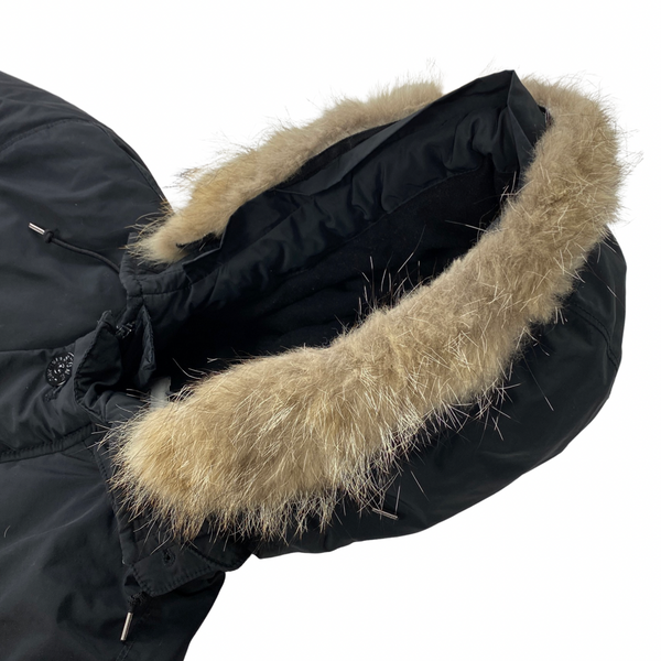 Stone Island Black Micro Reps Down Fur Trim Parka Jacket