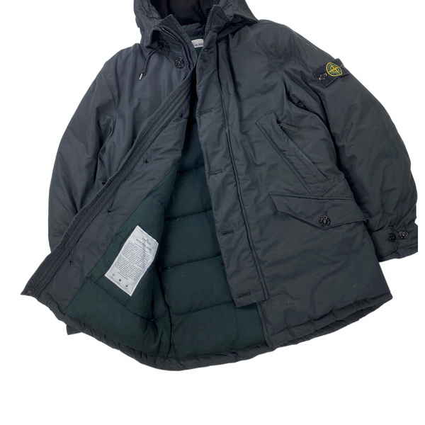 Stone Island Black Micro Reps Down Fur Trim Parka Jacket