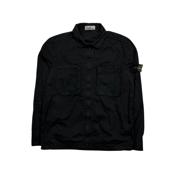 Stone Island 2018 Black Cotton Zipped Overshirt - Large