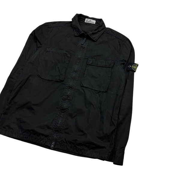 Stone Island 2018 Black Cotton Zipped Overshirt - Large