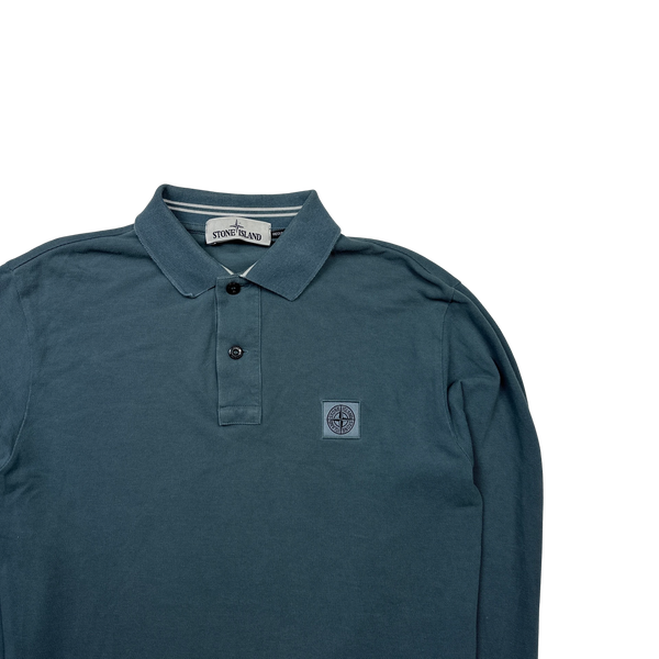 Stone Island 2017 Petrol Blue Longsleeve Cotton Polo Shirt - Medium