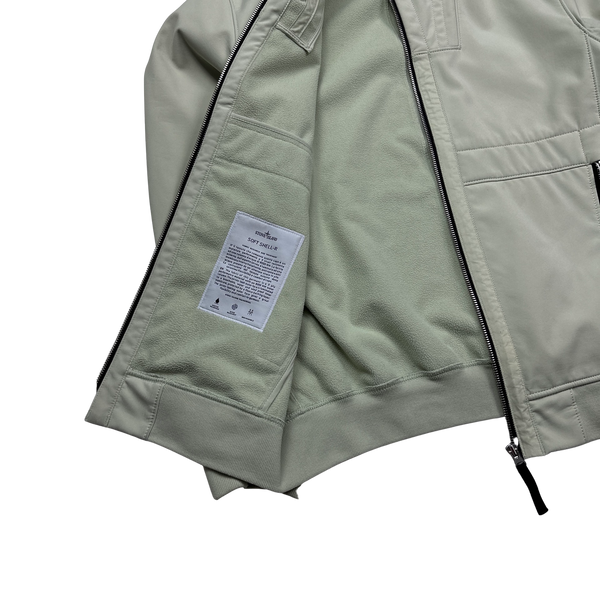 Stone Island 2019 Pastel Green Fleece Lined Soft Shell Jacket - Large