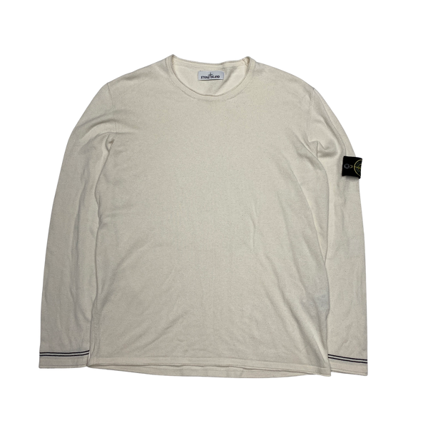 Stone Island 2015 White Cotton Knit Crewneck Jumper