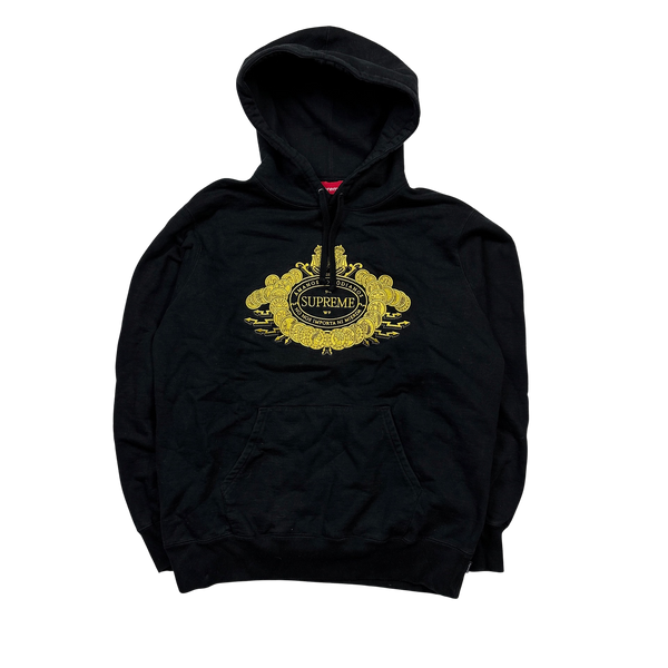 Supreme Black Embroidered Pullover Hoodie - Large