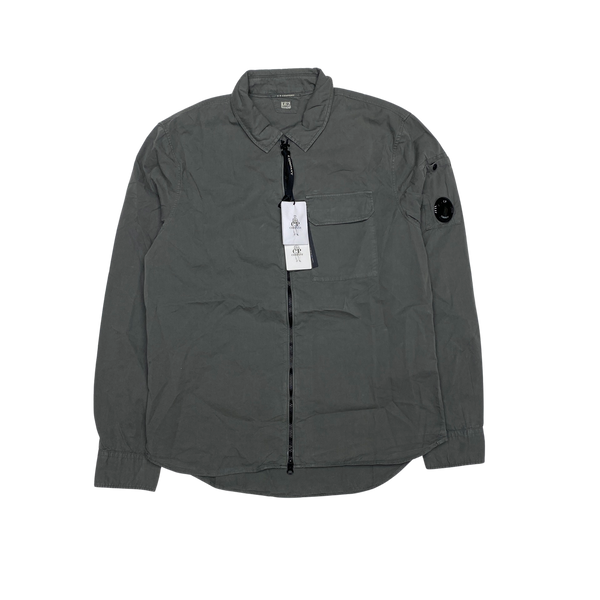 CP Company Grey Gabardine Zipped Chest Pocket Overshirt