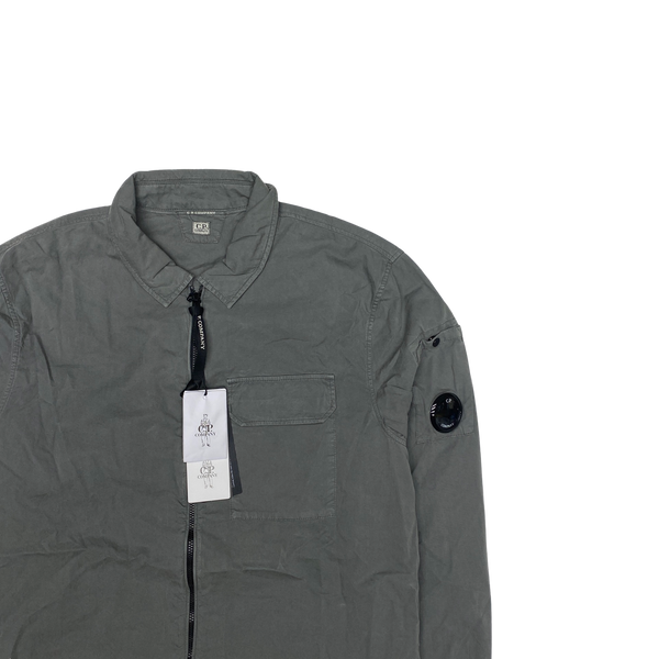 CP Company Grey Gabardine Zipped Chest Pocket Overshirt