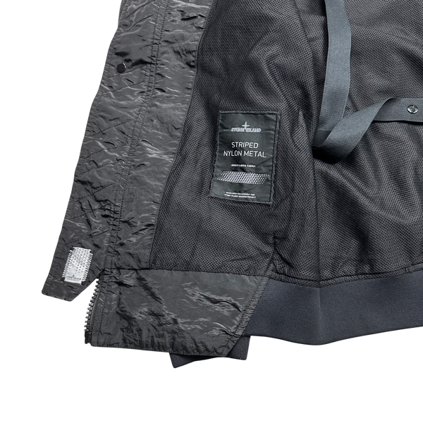 Stone Island 2020 Black Striped Nylon Metal Jacket - Small