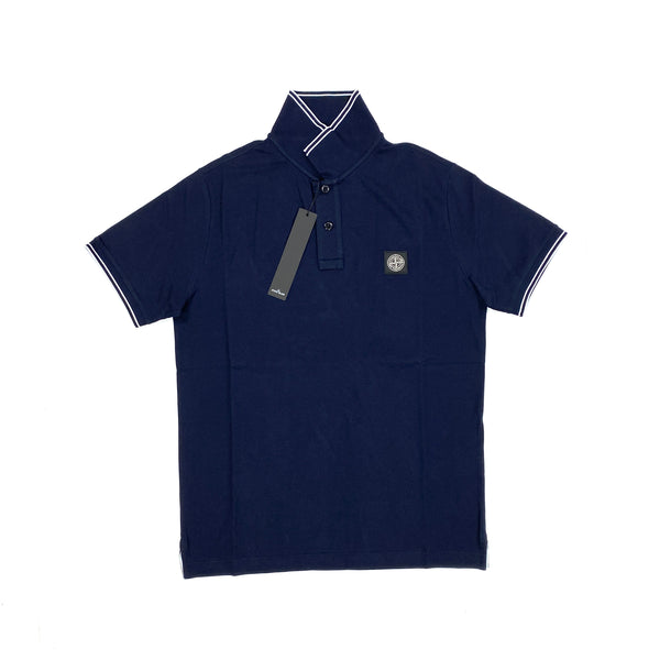 Stone Island Navy Blue Cotton Short Sleeve Polo Shirt