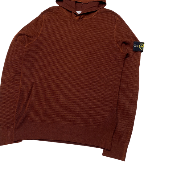 Stone Island Deep Red Waffle Knit Pullover Hoodie