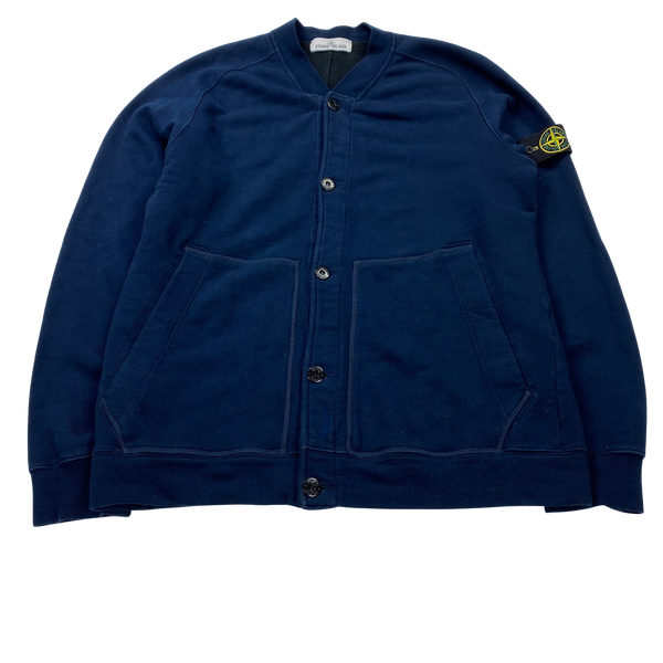 Stone Island Thick Cotton Navy Buttoned Cardigan