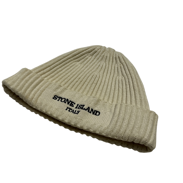 Stone Island 2005 Italy Ribbed Wool Spellout Beanie Hat