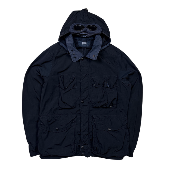 CP Company Navy Chrome Shimmer Multipocket Goggle Jacket