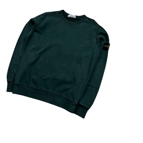 Stone Island Forest Green Cotton Crewneck Sweatshirt - Medium