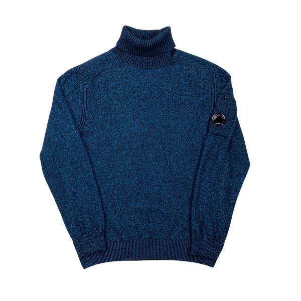 CP Company Blue Two Tone Roll Neck Lens Viewer Jumper