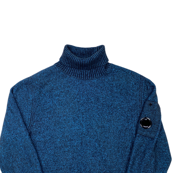 CP Company Blue Two Tone Roll Neck Lens Viewer Jumper