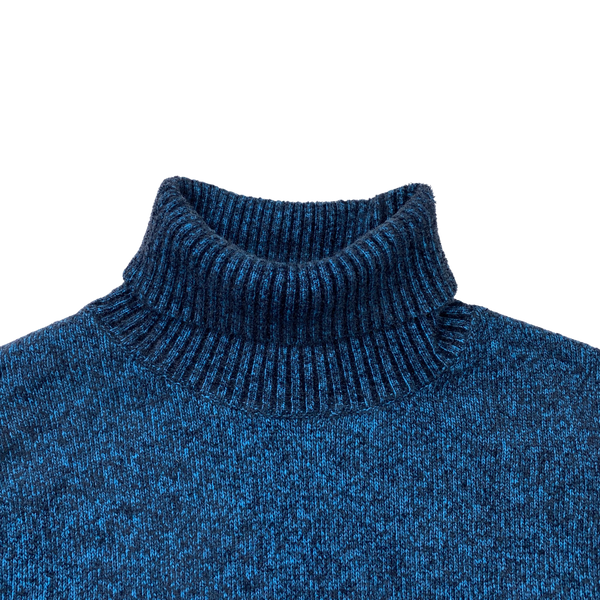 CP Company Blue Two Tone Roll Neck Lens Viewer Jumper