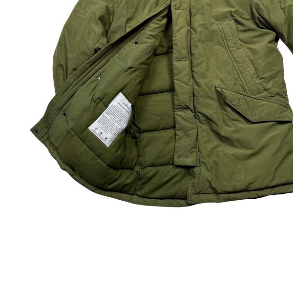 Stone Island Khaki Micro Reps Down Fur Trim Parka Jacket - Large