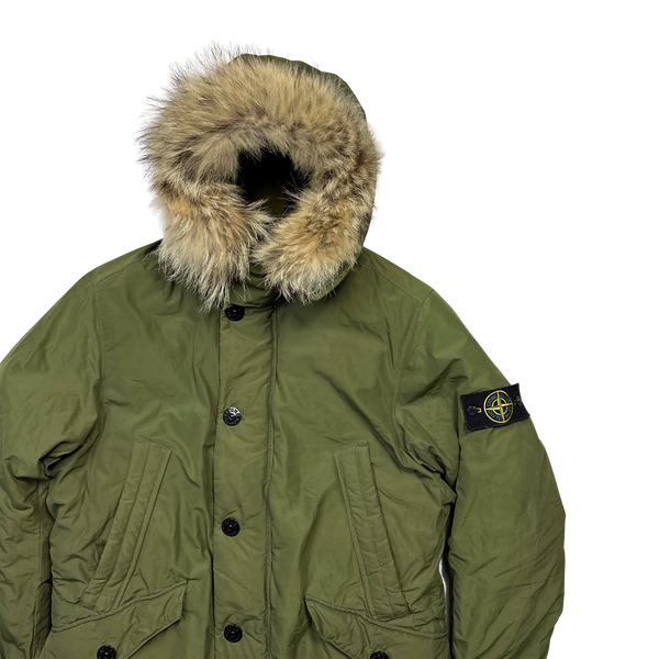 Stone Island Khaki Micro Reps Down Fur Trim Parka Jacket - Large