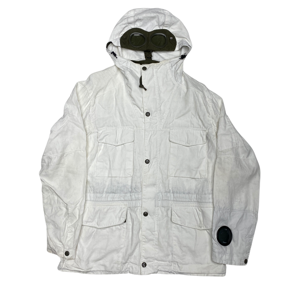 CP Company White Plated Linen La Mille Goggle Jacket Mat s Island