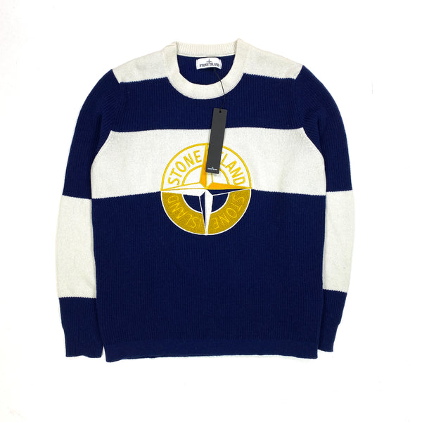 Stone Island White & Blue Embroidered Knit