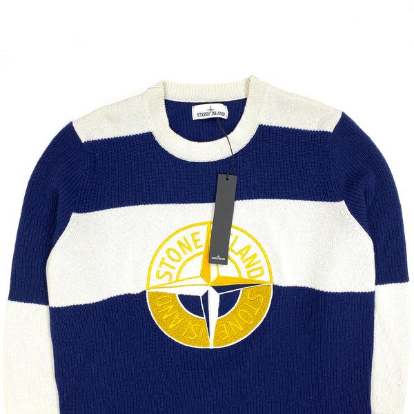 Stone Island White & Blue Embroidered Knit