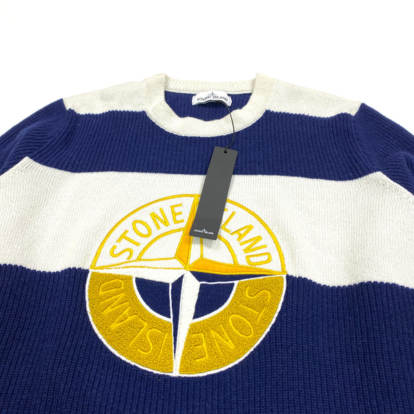 Stone Island White & Blue Embroidered Knit