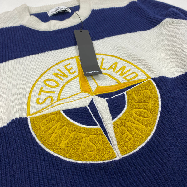 Stone Island White & Blue Embroidered Knit