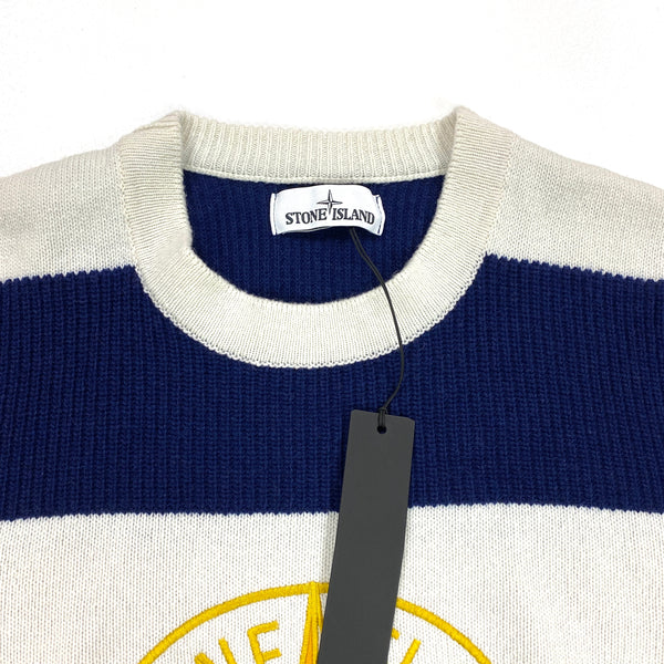 Stone Island White & Blue Embroidered Knit