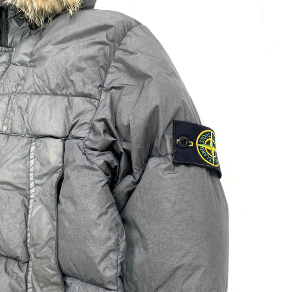Stone Island Dark Grey Garment Dyed Fur Trim Puffer Jacket