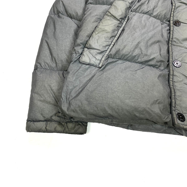 Stone Island Dark Grey Garment Dyed Fur Trim Puffer Jacket