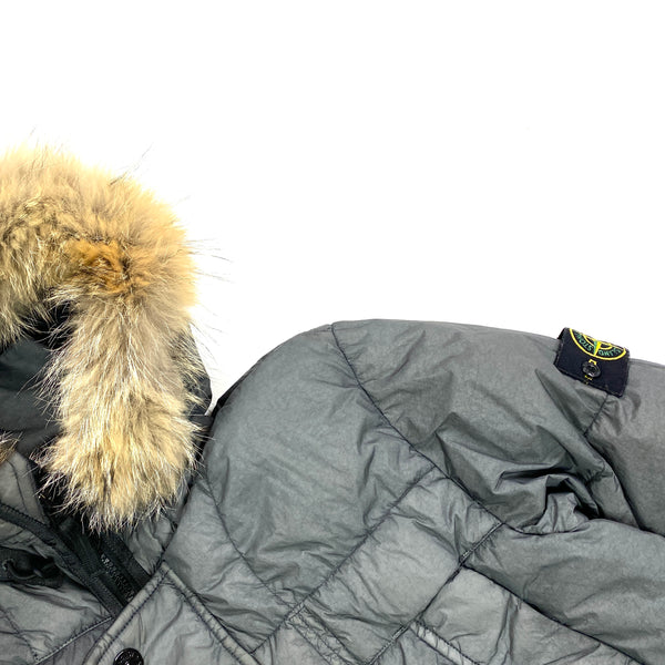 Stone Island Dark Grey Garment Dyed Fur Trim Puffer Jacket