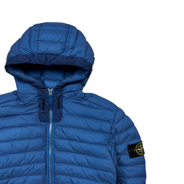 Stone Island Blue Loom Down Woven Puffer Jacket - Large