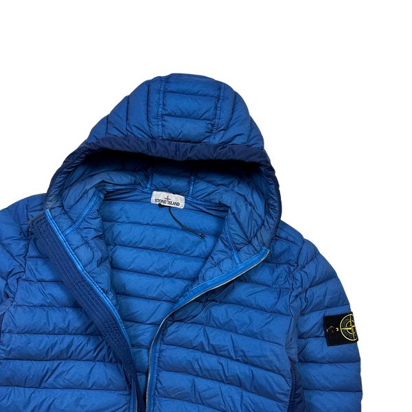 Stone Island Blue Loom Down Woven Puffer Jacket - Large