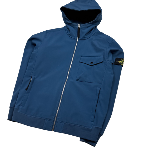 Stone Island 2017 Blue Hooded Soft Shell R Jacket - Medium