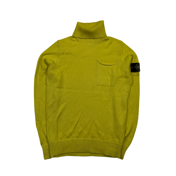 Stone Island Yellow Roll Neck Knitted Pullover - Medium
