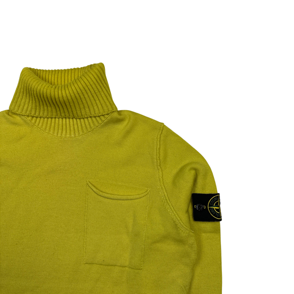 Stone Island Yellow Roll Neck Knitted Pullover - Medium