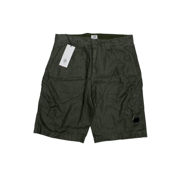 CP Company Khaki Plated Linen Shorts