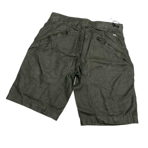 CP Company Khaki Plated Linen Shorts