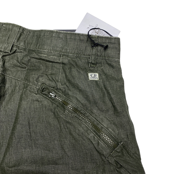 CP Company Khaki Plated Linen Shorts