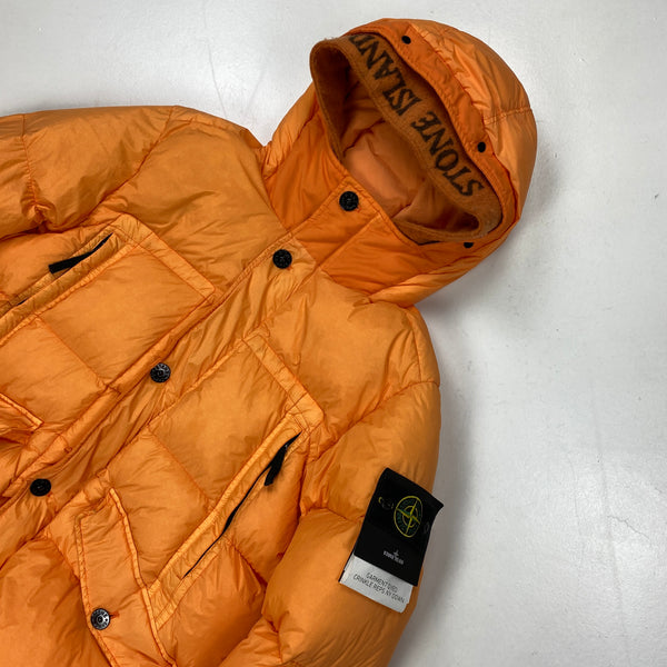 Stone Island Orange Garment Dyed Long Parka Jacket
