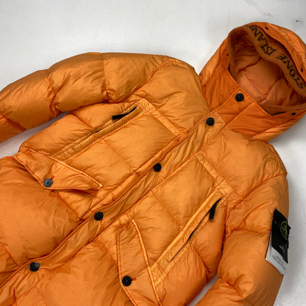 Stone Island Orange Garment Dyed Long Parka Jacket