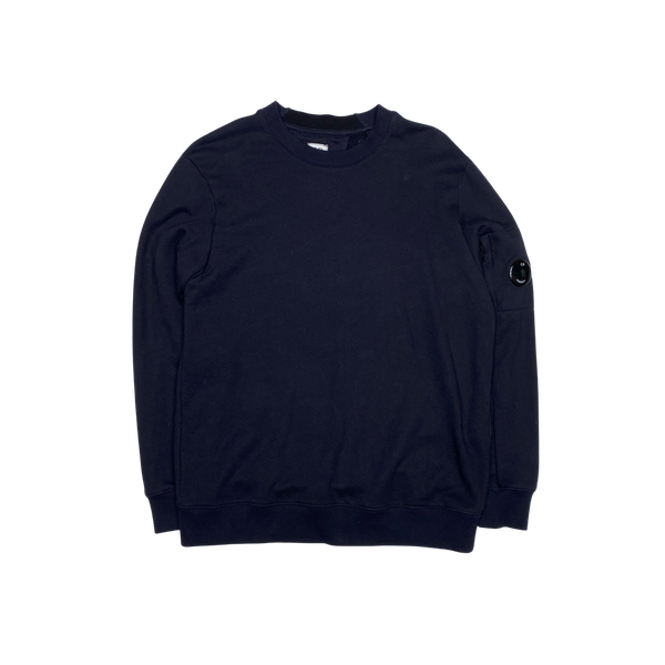 CP Company Dark Navy Cotton Crewneck Lens Viewer Sweatshirt