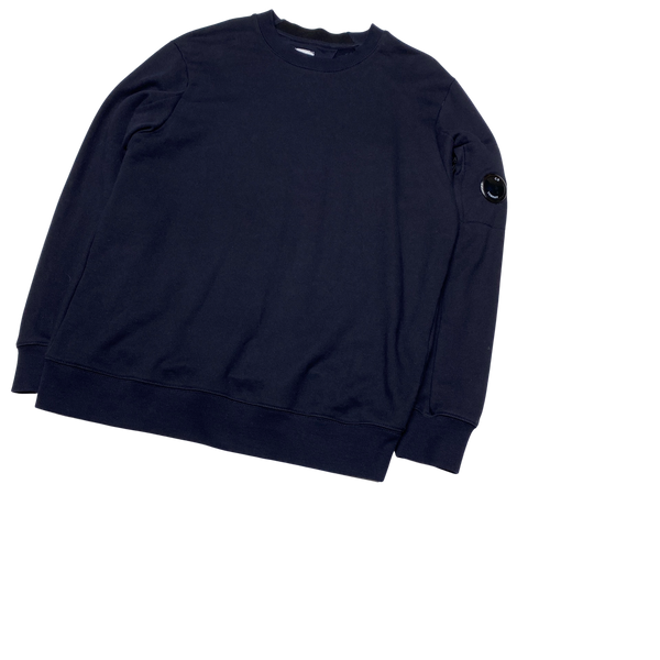 CP Company Dark Navy Cotton Crewneck Lens Viewer Sweatshirt