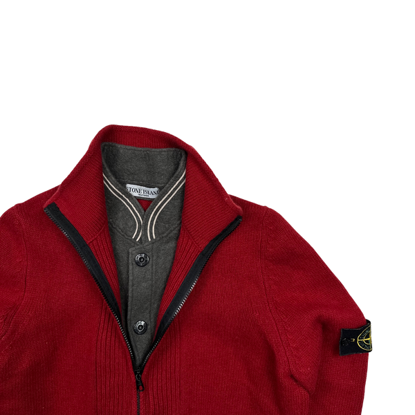 Stone Island 2010 Red Wool Zipped Jumper - Medium