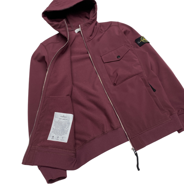Stone Island Wine Red Fleece Lined Soft Shell R Jacket