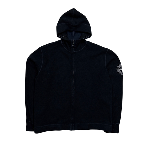Stone Island 2002 Dark Navy Ribbed Compass Hoodie - XXL