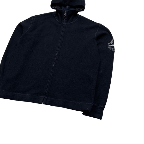 Stone Island 2002 Dark Navy Ribbed Compass Hoodie - XXL